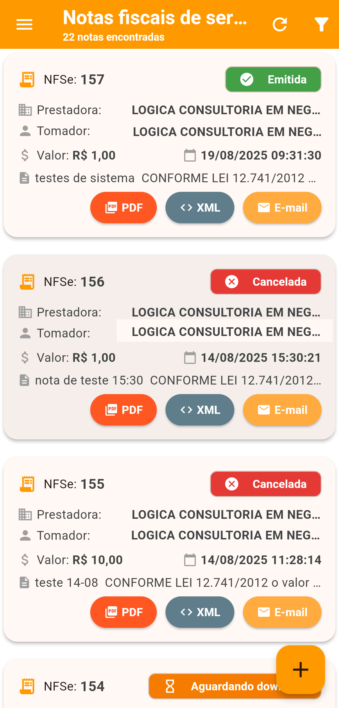 Screenshot da tela de emissão de nota fiscal de serviço no AppNFSe.
