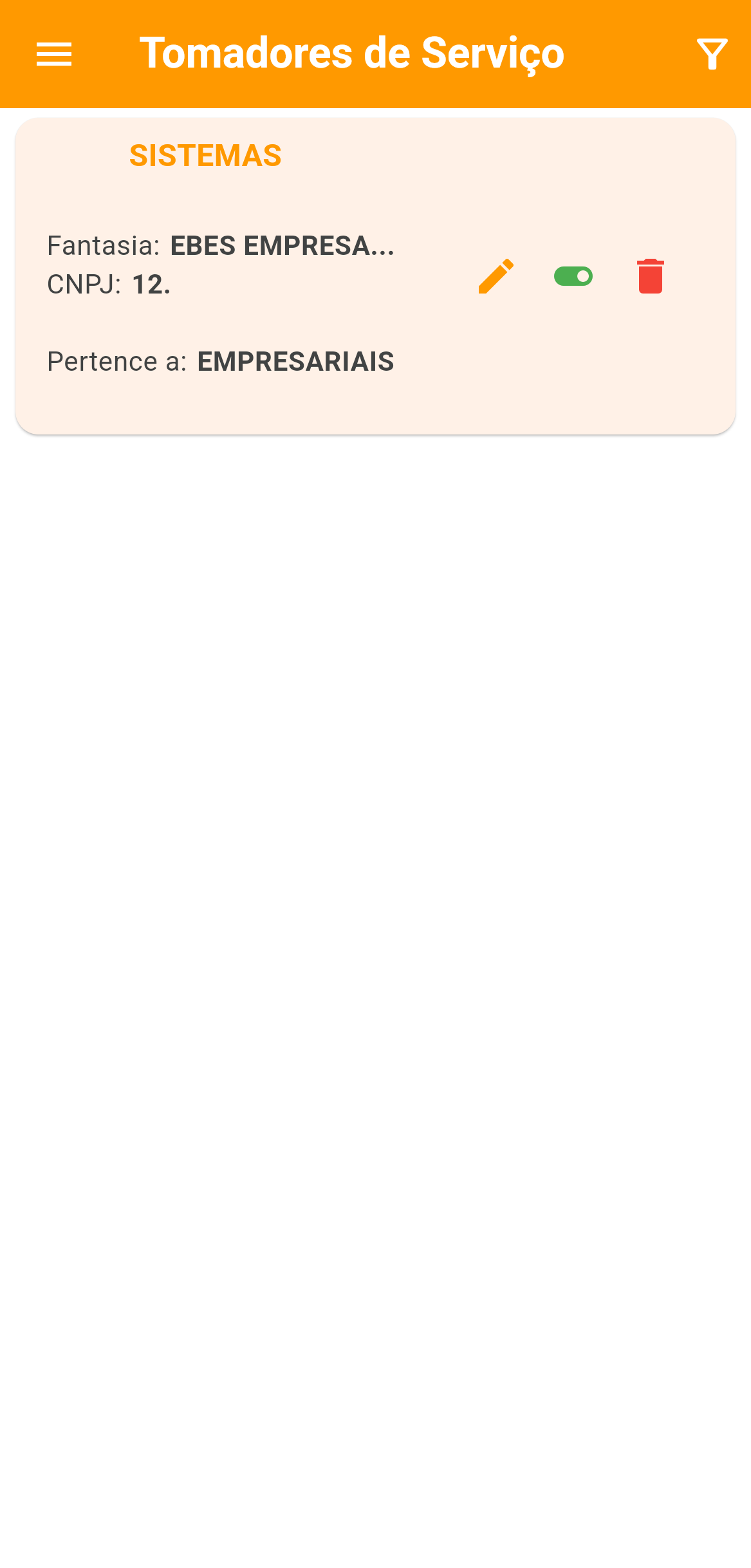 Screenshot da tela de tomador de serviço no AppNFSe.